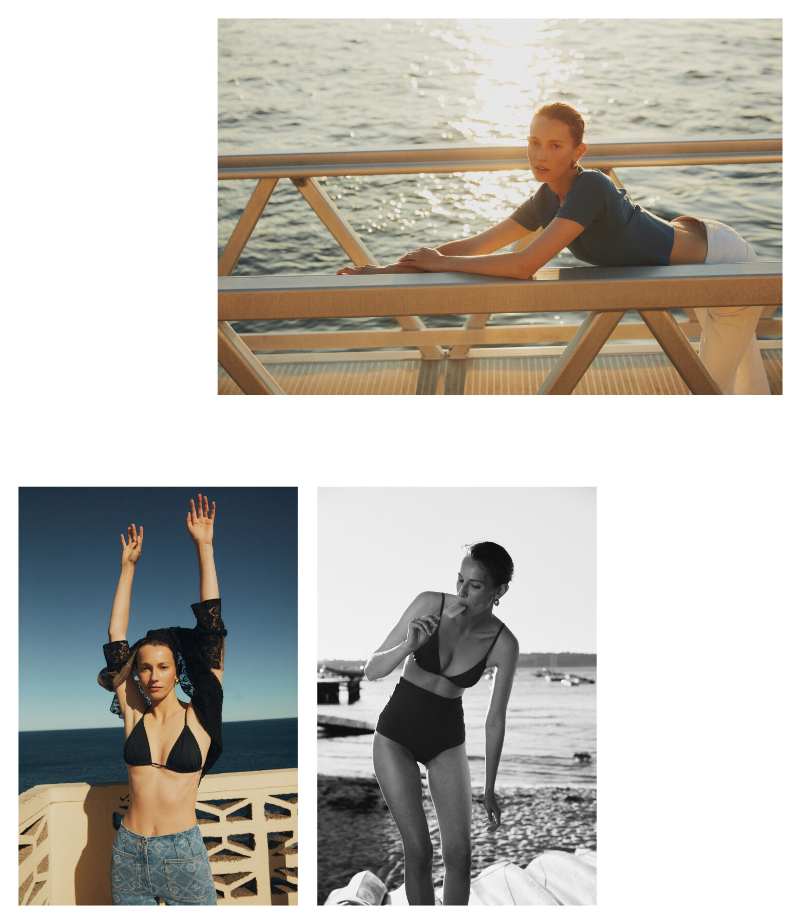 Wynn Hamlyn top Maggie Marilyn jeans Bottega Veneta earrings Chanel top and jeans Eres bikini top
